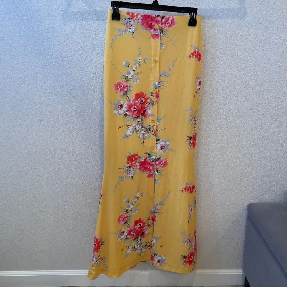 ASOS Yellow Floral Maxi Skirt With Button front